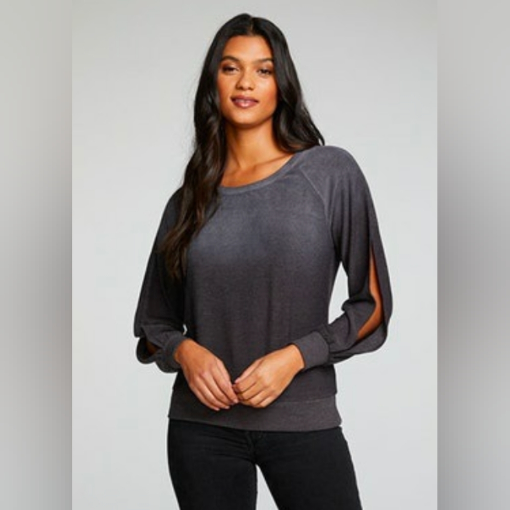 NWT: Chaser Gray Raglan Soft Sweater Top With Cut Out Sleeve